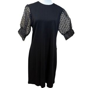 ModCloth‎ Shift Dress Women XL Black NEW Polka Dot Sheer Puff Sleeve Shimmer